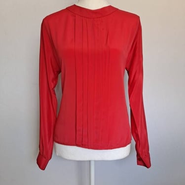 Vintage 1980's Glances Red Front Pleat Long Sleeve Blouse M/L 
