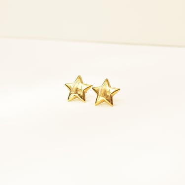 Solid Gold Star Stud Earrings In 18K, Small 5-Pointed Star, Polished Yellow Gold, Cute Vintage Earrings, 12mm 