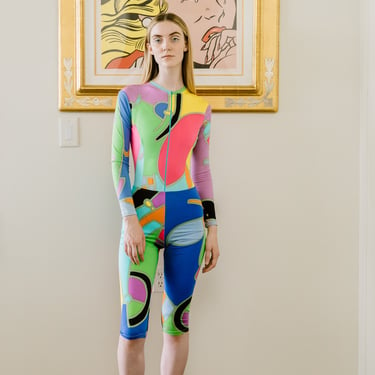 RARE 1970s Leonard Paris Bodysuit and Biker short set Mid century vibrant One of a kind 