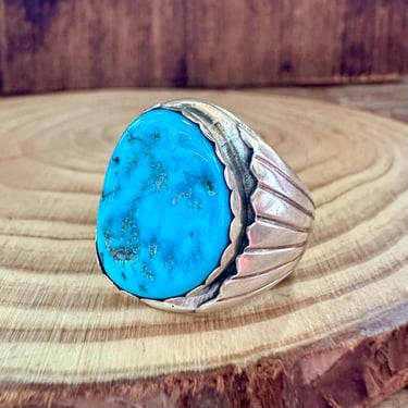 ALVERY SMITH NAVAJO Blue Turquoise Ring | Kingman Turquoise | Native American, Southwestern Jewelry | Navajo Made | Size 12 