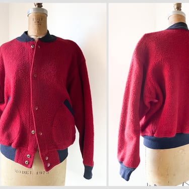 Vintage ‘70s bomber jacket, baseball jacket rib knit trim | red bomber, gender neutral M 