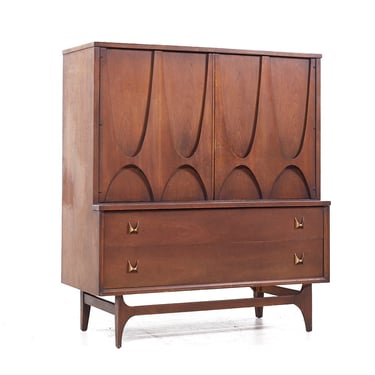 Broyhill Brasilia Mid Century Walnut and Brass Gentleman's Chest Armoire - mcm 