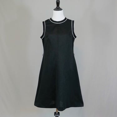 60s 70s Black Sleeveless Dress - Black Knit w/ White Stripes - Sears Fashions Great Looking Dresses - Vintage 1960s 70s - M L 