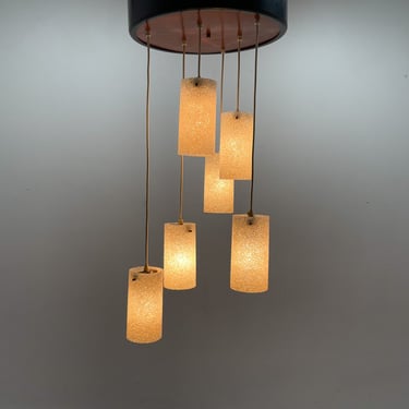 Mid-century Cascade Wood & Crushed Plastic Pendant Light, 1970's / Vintage Chandelier 