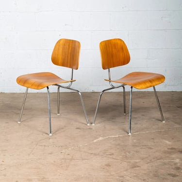 Mid Century Modern Side Chair DCM Pair Set Herman Miller Charles Eames Walnut VG