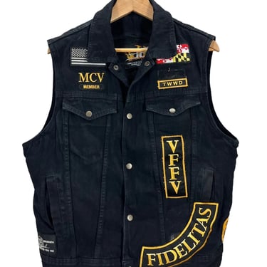 Black Denim Motorcycle Club MC Conceal Carry Vest W/ Incredible Patches Medium