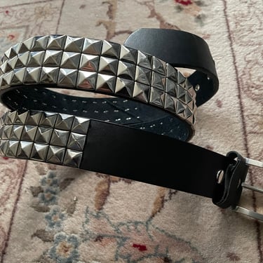 Vintage ‘90s studded black leather belt | Italy, silver studs, punk 
