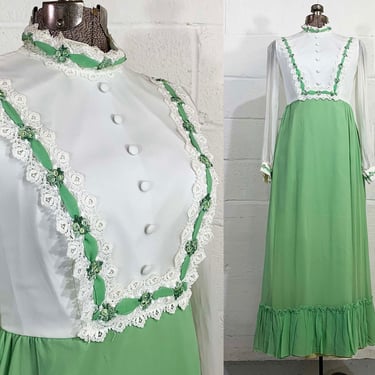 Vintage Mint Green Lolita Dress 60s Mod Midi Formal 1960s Mod Twiggy Sheer Long Sleeve Hostess Gown Prom Dopamine Dressing Small 