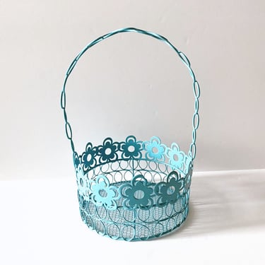 Blue Flower Wire Basket 