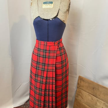 Red Plaid Tartan Skirt Kilt Midi Fall Fashion Academia Chaus 1960s S 