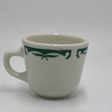vintage Homer Laughlin coffee cup with green border 
