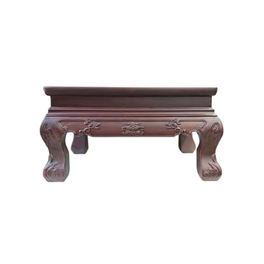 Brown Oriental Flower Carving Rectangular Display Low Table Stand ws3124E 