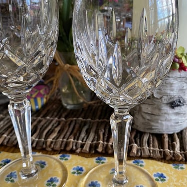 Set of 9 Beautiful Lady Anne Gold Rim Band by GORHAM, Crystal Cut White Wine Glasses~ Vintage Clear Stemware - Elegant  Wine Glass set~ 