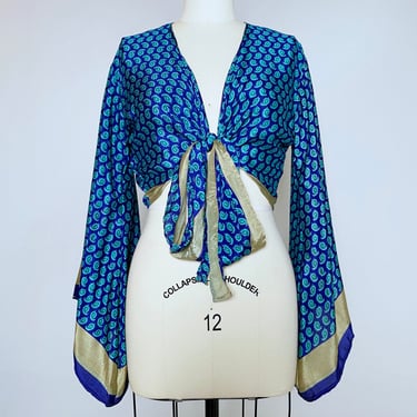 Bell Sleeve Sari Top in Teal Tadpoles