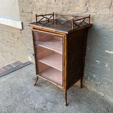 Hollywood Regency Scorched Bamboo Chinoiserie Cabinet