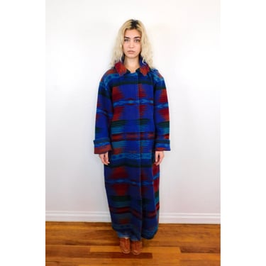 Woolrich Blue Jacket // wool boho hippie blanket dress coat blouse southwest southwestern 80s 90s oversize blue // O/S 