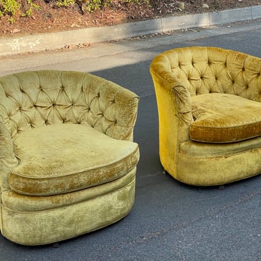 Crushed Velvet Swivel Chairs - Circa 1960s 