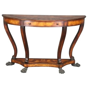 Theodore Alexander Inlaid Bronze Paw Footed Burled Walnut Console Table