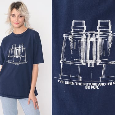 90s Frank O Gehry Shirt Binoculars Building TShirt I've Seen The Future and It's Gonna Be Fun Vintage T Shirt Architecture Tee Navy Large 