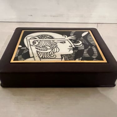 Endre László Szász for Hollohaza Porcelain Leather Small Jewelry Box Signed