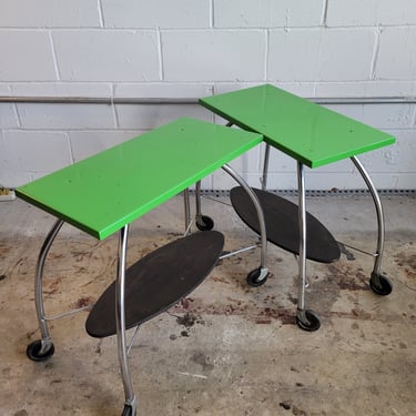 Pair of Green Rolling Carts