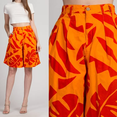 90s Calvin Klein Sport Orange Floral Shorts - Extra Small, 25" | Vintage High Waist Long Wide Leg Casual Shorts 