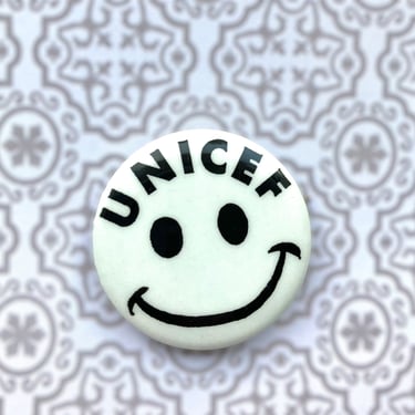 Vintage circa 60s UNICEF Smiley Face Button Pin Pinback Accessory by LeChalet