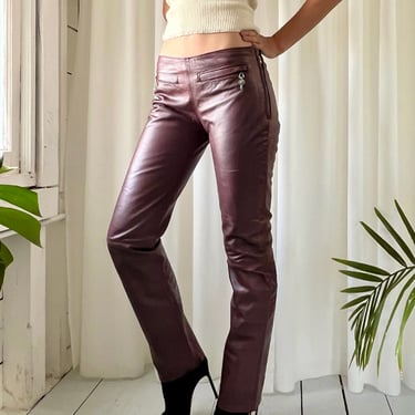 00s Burgundy Leather Pants