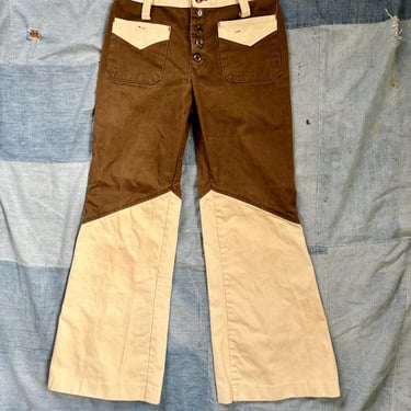 Vintage 1970s Two Toned Moleskin Flared Bell Bottom Pants 27 Waist by TimeBa