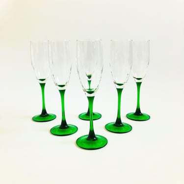 Green Stem Champagne Flutes - Set of 6 