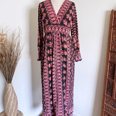 Vintage 70's Vintage Indian Cotton Dress by Karavan, S M 