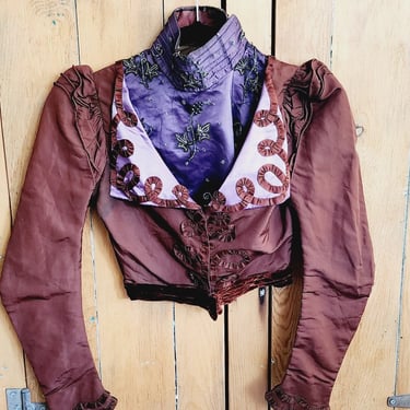 Edwardian Silk Beaded Jacket Brown Purple 