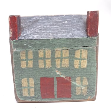 Vintage Toy Wooden House, Hand Made of Wood and Hand Painted Toy 