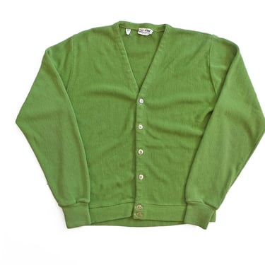 vintage green cardigan / 60s cardigan / 1960s olive green acrylic knit Kurt Cobain grandpa cardigan Large 