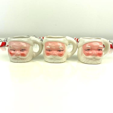 Vintage Mini Winking Santa Clause Face Mug Set x 3, Ceramic Hand Painted Christmas Mug, Santa Face Christmas Mug, Ceramic Japan MCM Santas 