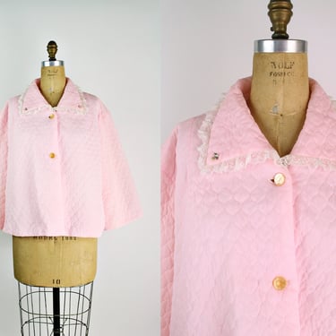 50s Pink Quilted Bed Jacket / 50s Lingerie Glam / Pin Up Lingerie / Vintage Camisole / Vintage Jacket / Bridal / One Size 