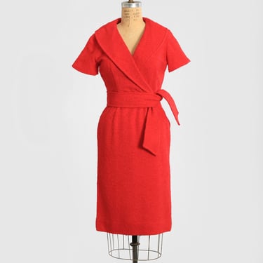 Vintage 50s red boucle knit dress 