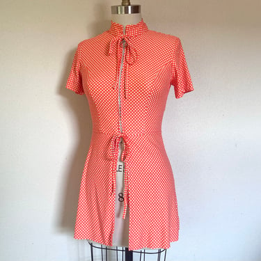 1960’s orange polka dotted knit top/ dress 