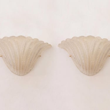 Set of 2 Elegant Murano glass fan wall sconce silk and antique ivory color with grit, wall lamp Made in Italy 