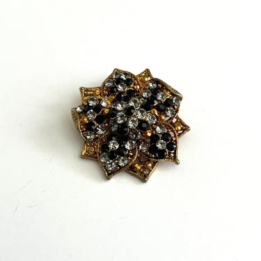 Gold and Black Floral Brooch, Rhinestone Brooch, Multi-Stone Brooch, Vintage Brooch, Rhinestone Pin, Vintage Pin, Multi-Stone Pendant 