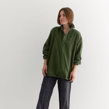 Vintage Faded Forest Green Lightweight Popover Tunic Shirt | Pullover | Cotton Henley | M L XL | GP012 