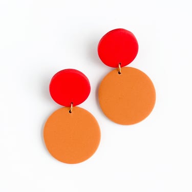 Dainty Handmade Polymer Clay Circle Earrings | PHILLIPA in grapefruit and amber glow 