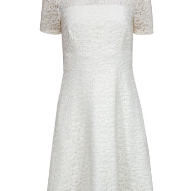 Kay Unger - White Lace Short Sleeve A-Line Dress Sz 4