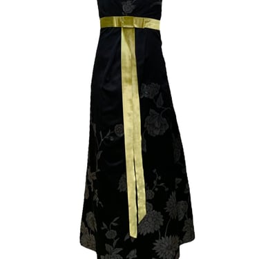 Martin Grant Black Strapless Gown with Chartreuse Sash