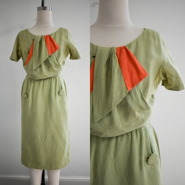 1960s Green and Orange Wiggle Dress 