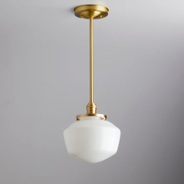 CLEARANCE- 8" Schoolhouse lighting - Pendant fixture - Down rod pendant - Brass light Fixture 