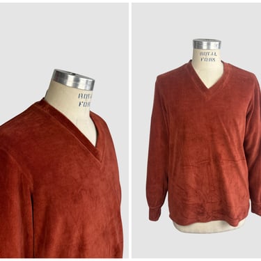 MARTINI Vintage 70s Deadstock Orange Cotton Velour Sweater | 1970s Dead Stock  Shirt Top | Hippie  Disco Streetwear | Mens Size Medium 
