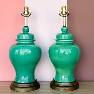 Pair of Jade Green Ginger Jar Lamps