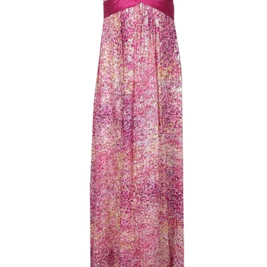 BCBG Max Azria - Pink, Yellow & Purple Sparkly Floral Print Strapless Formal Dress Sz 4