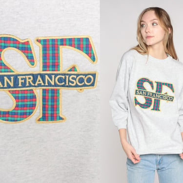 San Francisco Sweatshirt Y2K Plaid SF Sweatshirt Heather Grey California Tourist Graphic Shirt Pullover Crewneck Vintage 00s Medium Large 